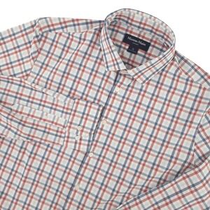 Mizzen+Main Leeward Dress Shirt Mens XL Red Blue Plaid Slim Fit Stretch